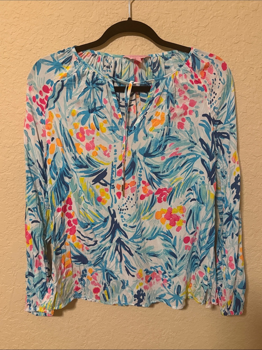Lilly Pulitzer Blue Multi Tropical Print Peasant Top